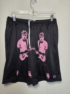 Champion X Machine Gun Kelly Black Mesh Drawstring Basketball Shorts Size Medium